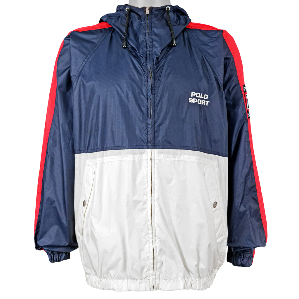 Ralph Lauren (Polo) - Blue & White Spell-Out Windbreaker 1990s Large Vintage Retro