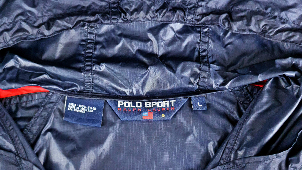 Ralph Lauren (Polo) - Blue & White Spell-Out Windbreaker 1990s Large Vintage Retro