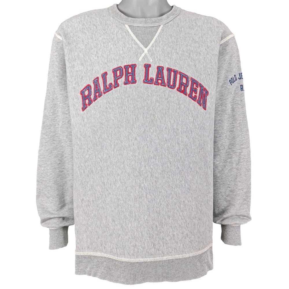 Ralph Lauren (Polo Sport) - Grey Spell-Out Crew Neck Sweatshirt 1990s Large Vintage Retro