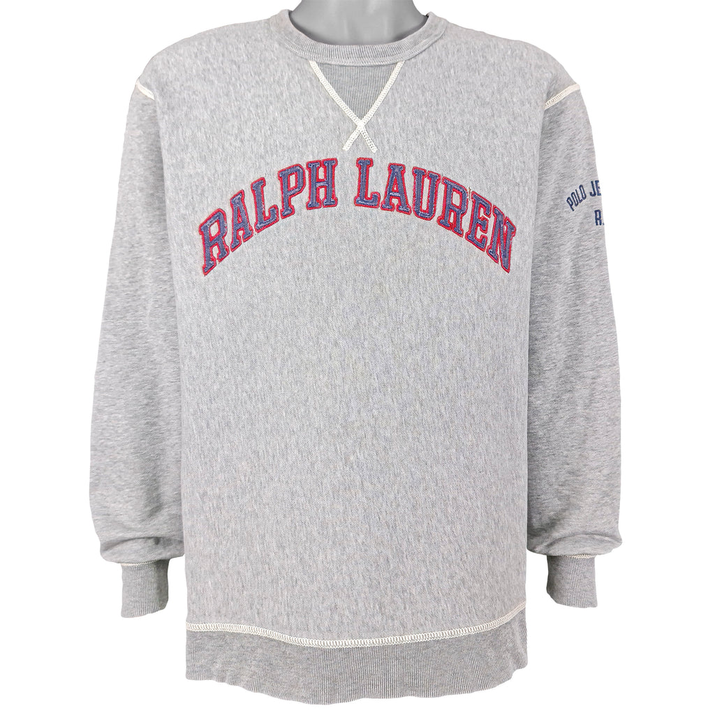 Ralph Lauren (Polo Sport) - Grey Spell-Out Crew Neck Sweatshirt 1990s Large Vintage Retro