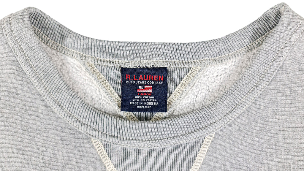 Ralph Lauren (Polo Sport) - Grey Spell-Out Crew Neck Sweatshirt 1990s Large Vintage Retro