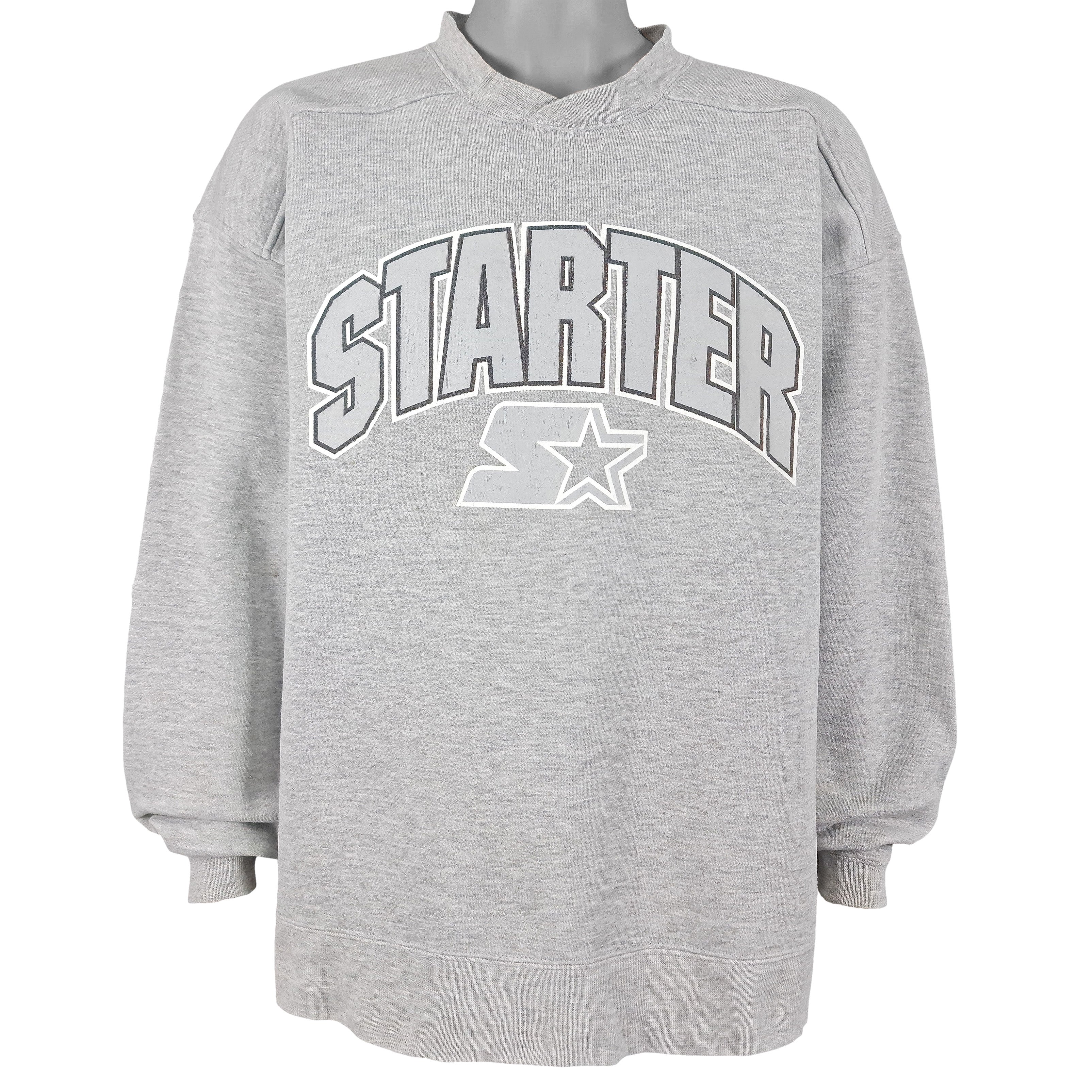 Starter - Grey Big Logo & Spell-Out Sweatshirt 1990s Large Vintage Retro