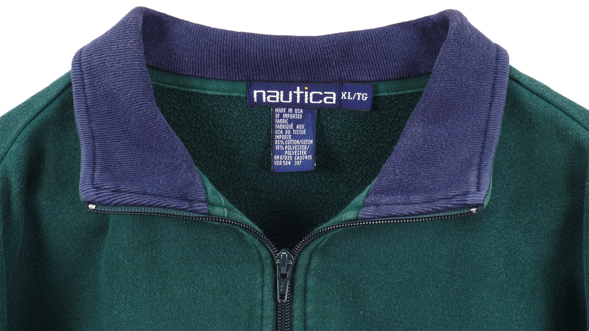 Nautica - Green 1/4 Zip Sweatshirt 1990s X-Large Vintage Retro