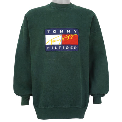Tommy Hilfiger - Green Spell-Out Crew Neck Sweatshirt 1990s XX-Large