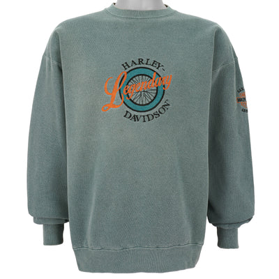 Harley Davidson - Green Spell-Out Crew Neck Sweatshirt 1990s Large