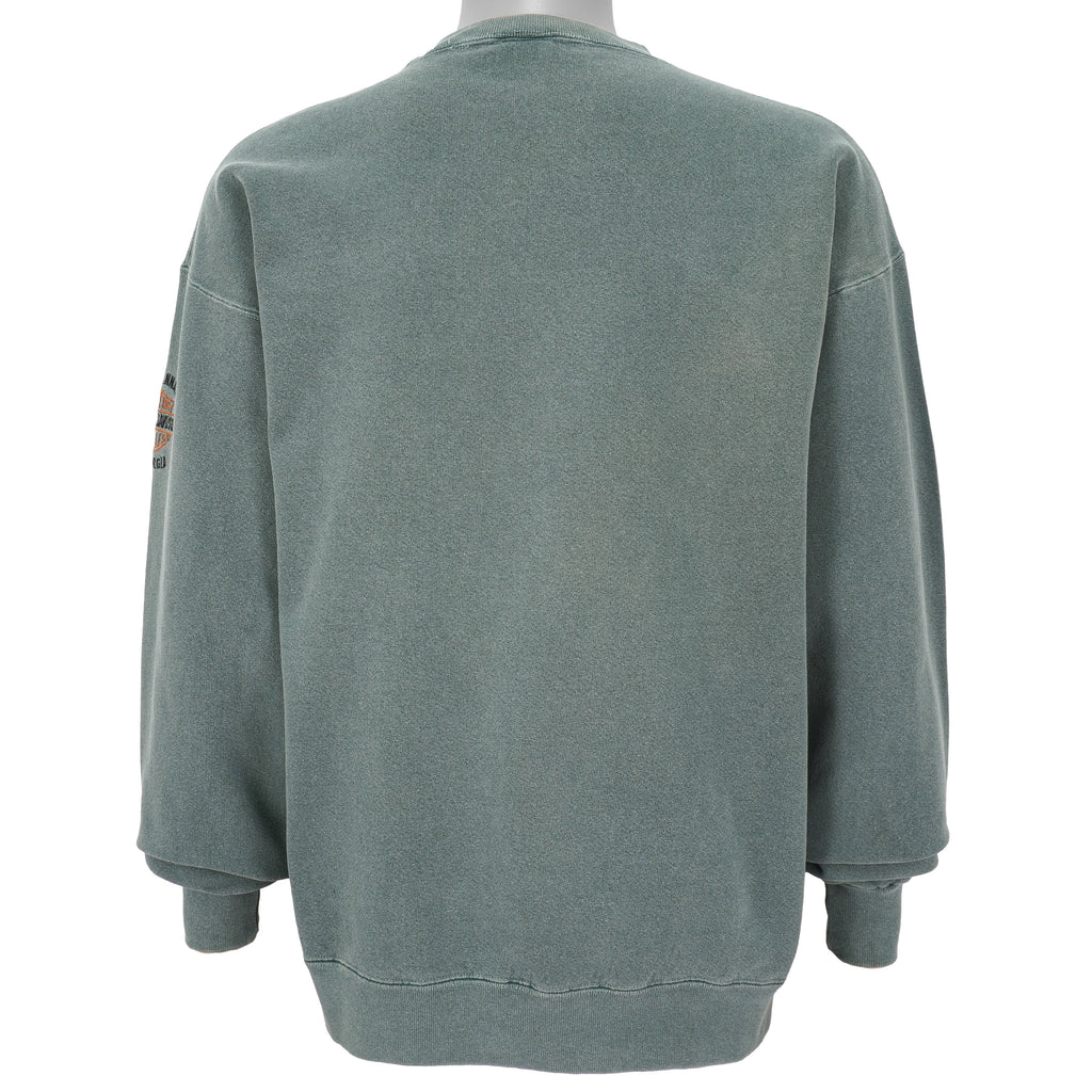 Harley Davidson - Green Spell-Out Crew Neck Sweatshirt 1990s Large Vintage Retro
