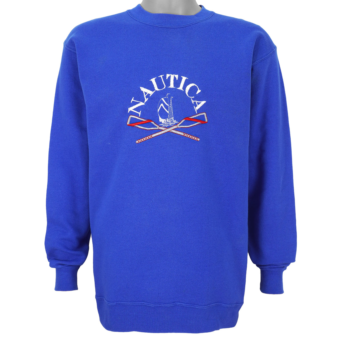 Nautica - Blue Spell-Out Crew Neck Sweatshirt 1990s Medium Vintage Retro