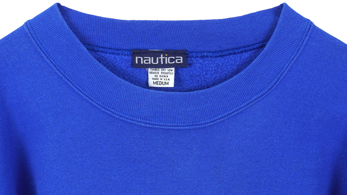 Nautica - Blue Spell-Out Crew Neck Sweatshirt 1990s Medium Vintage Retro