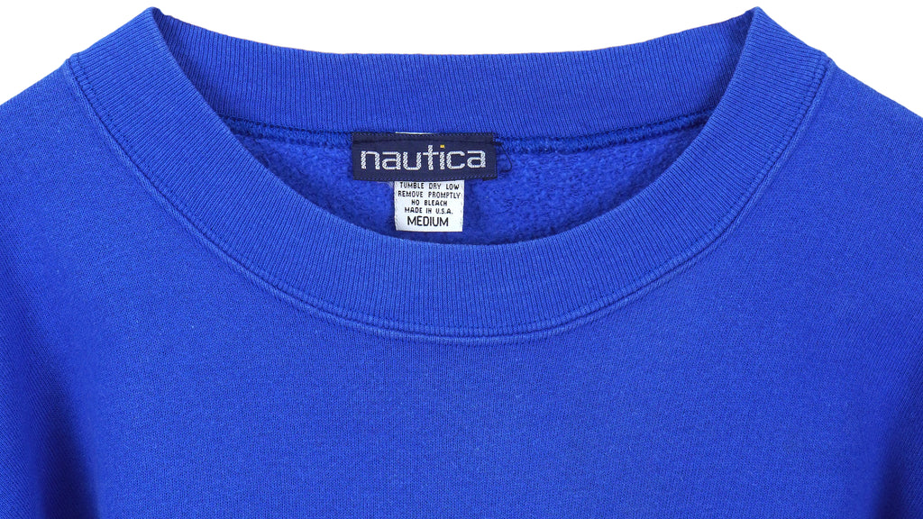Nautica - Blue Spell-Out Crew Neck Sweatshirt 1990s Medium Vintage Retro