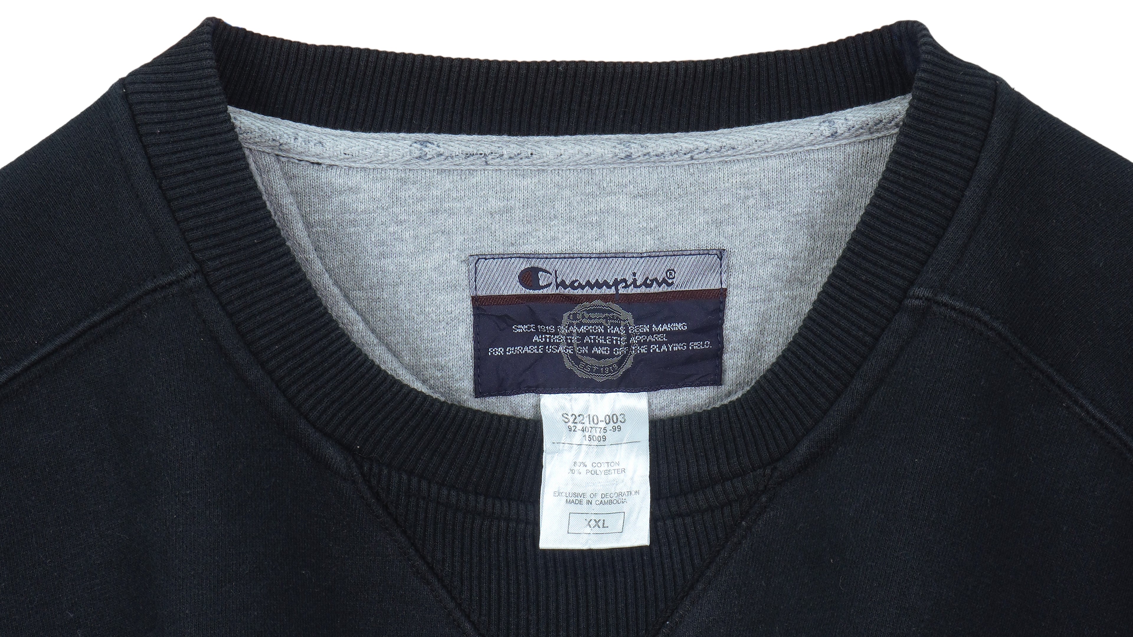 Champion - Black Big Logo Crew Neck Sweatshirt 1990s XX-Large Vintage Retro