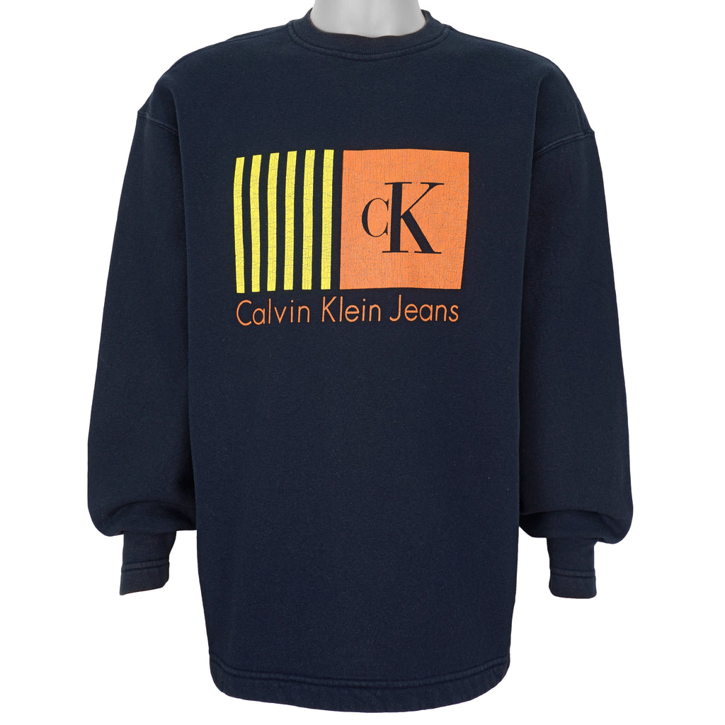 Calvin Klein - Blue Spell-Out Crew Neck Sweatshirt 1990s X-Large Vintage Retro