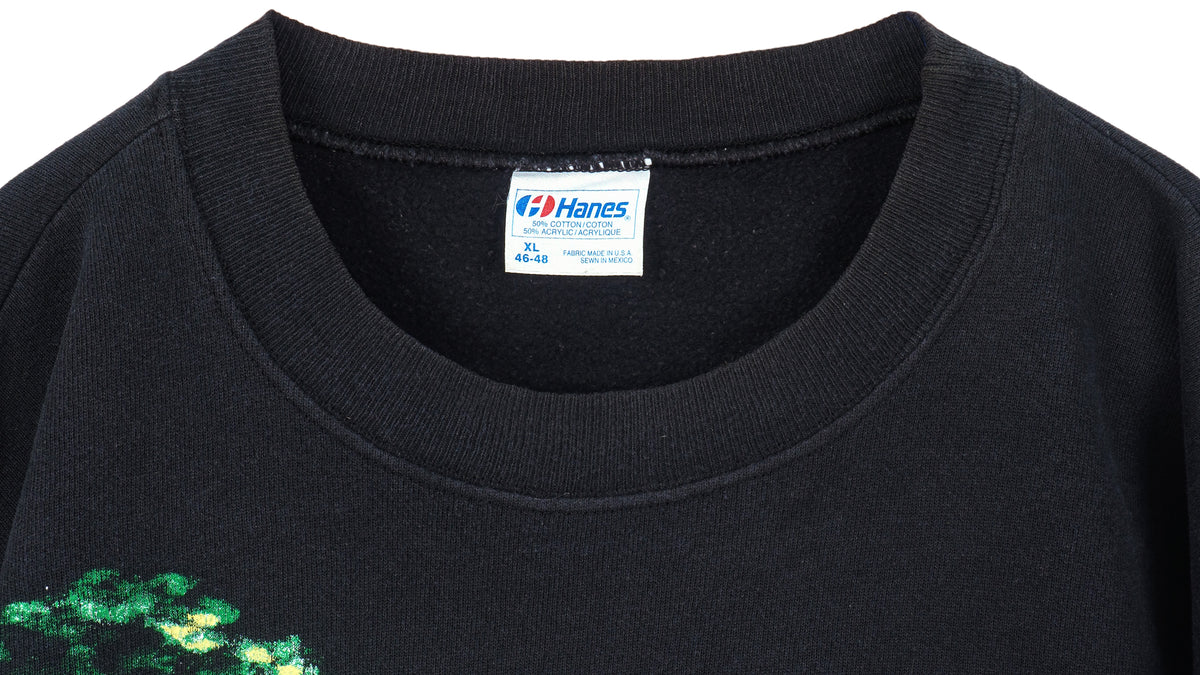 Vintage (Hanes) - Black Tiger Printed Crew Neck Sweatshirt 1990s X-Large  Vintage Retro