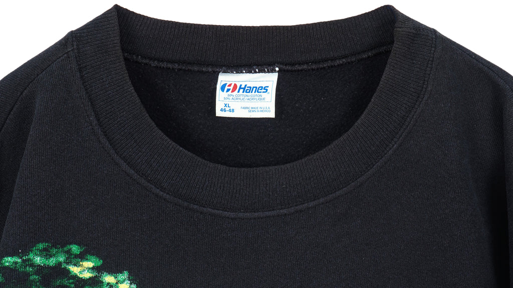 Vintage (Hanes) - Black Tiger Printed Crew Neck Sweatshirt 1990s X-Large  Vintage Retro