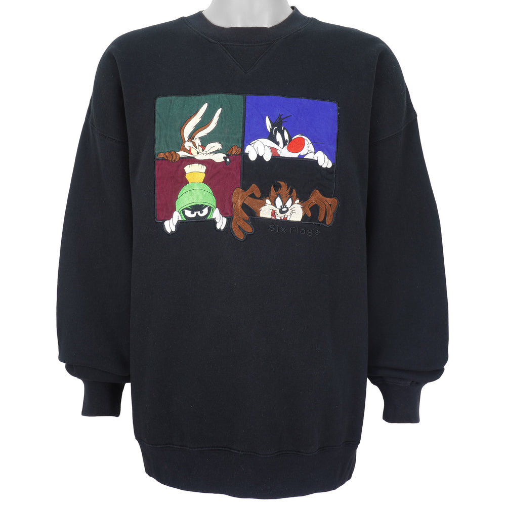 Vintage (Six Flags) - Looney Tunes Embroidered Crew Neck Sweatshirt 1990s Large Vintage Retro