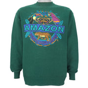 Vintage (Hanes) - Green Amazon Crew Neck Sweatshirt 1990s Large Vintage Retro