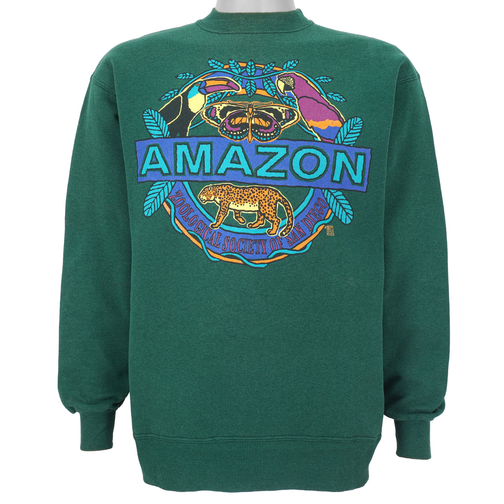 Vintage (Hanes) - Green Amazon Crew Neck Sweatshirt 1990s Large Vintage Retro