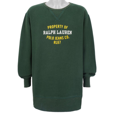 Ralph Lauren (Polo) - Green Spell-Out Crew Neck Sweatshirt 1990s XX-Large