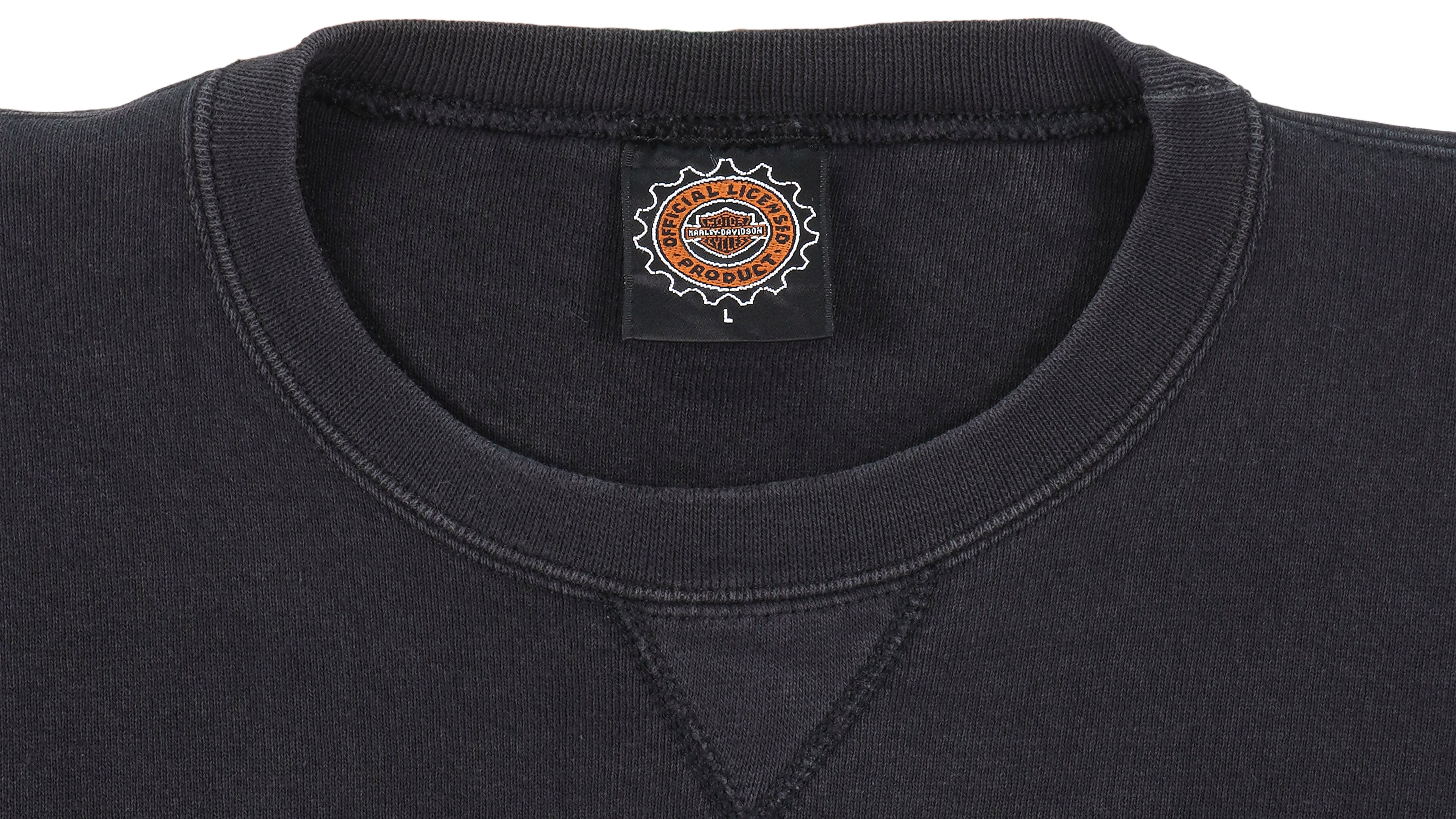 Harley Davidson - Black Spell-Out Crew Neck Sweatshirt 1990s Large Vintage Retro