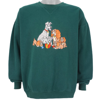 Disney - Green Embroidered Crew Neck Sweatshirt 1990s X-Large