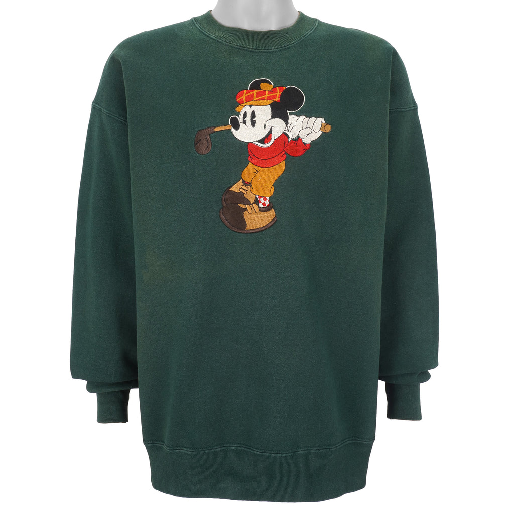 Disney - Mickey Golf Embroidered Crew Neck Sweatshirt 1990s X-Large Vintage Retro