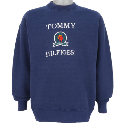 Tommy Hilfiger - Blue Spell-Out Crew Neck Sweatshirt 1990s X-Large