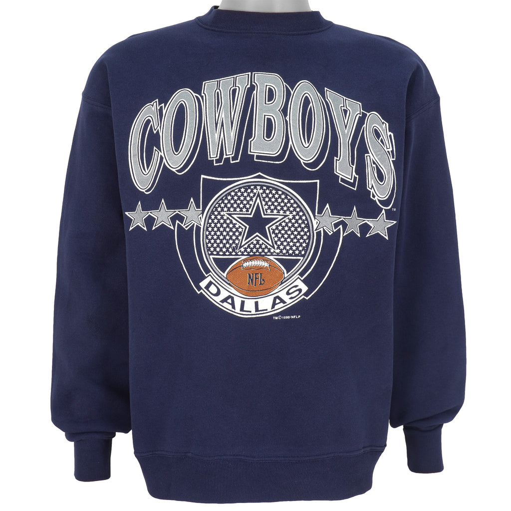 NFL (Logo 7) - Blue Dallas Cowboys Spell-Out Sweatshirt 1990 Large Vintage Retro Football