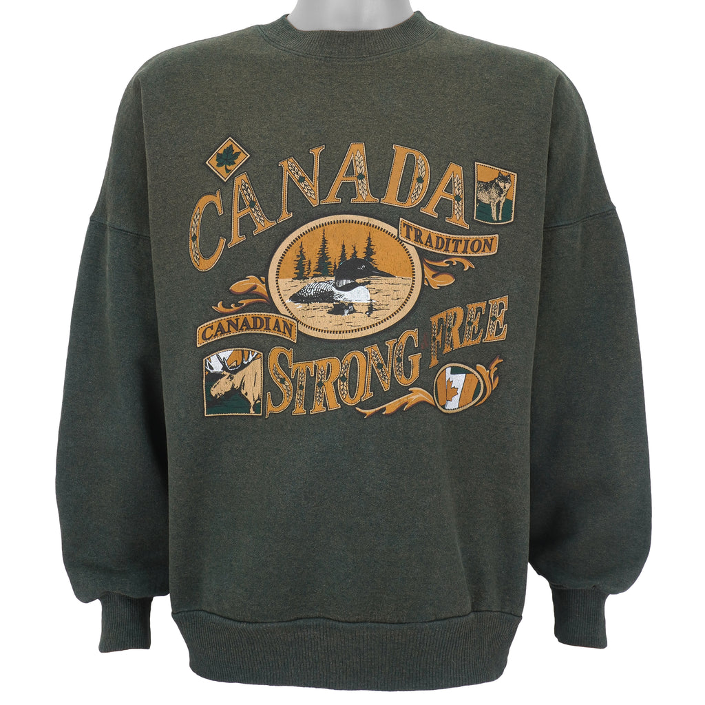 Vintage - Canada Strong & Free Crew Neck Sweatshirt 1990s Large Vintage Retro
