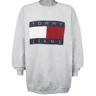 Tommy Hilfiger - White Tommy Jeans Spell-Out Crew Neck Sweatshirt 1990s X-Large
