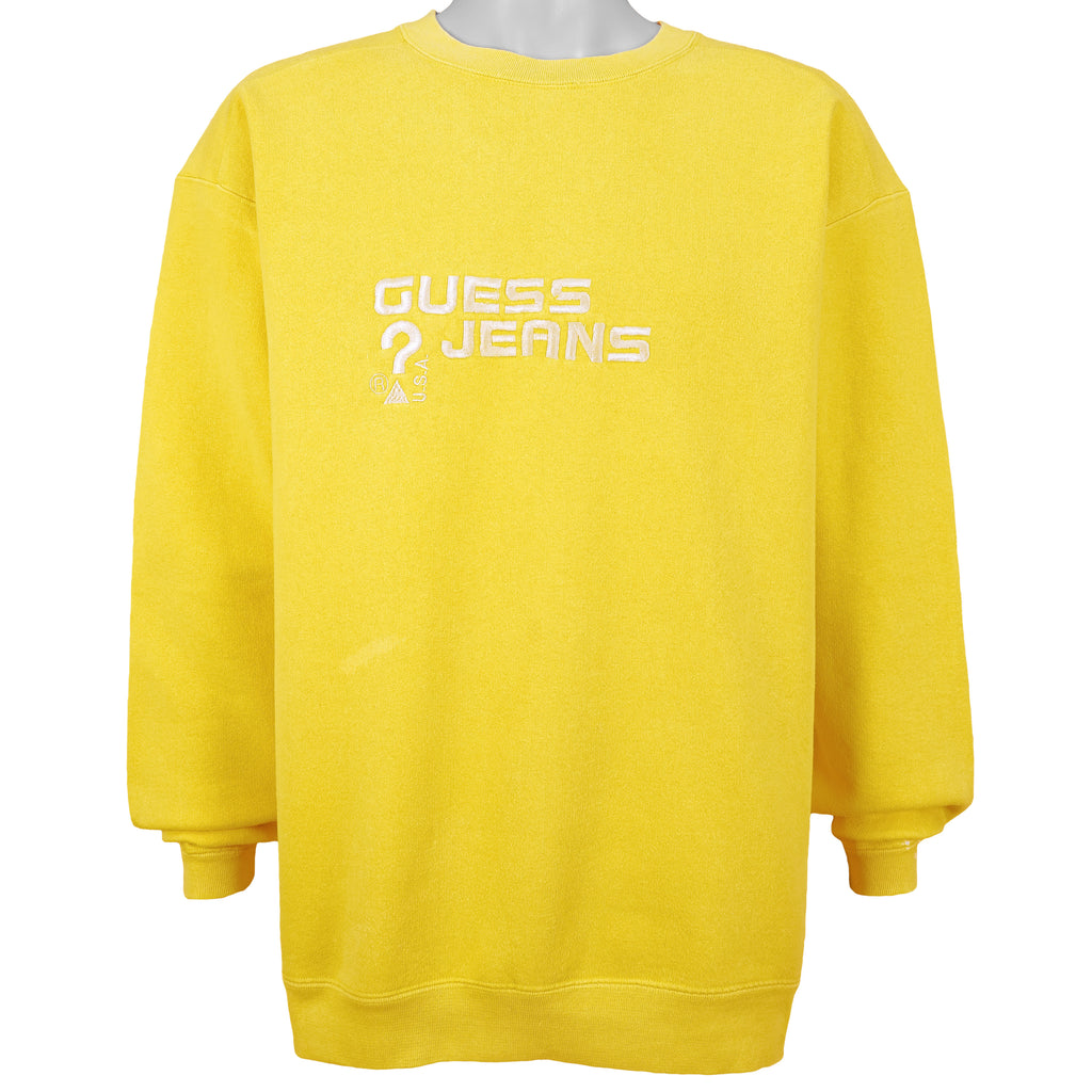 Guess - Yellow Guess Jeans Spell-Out Sweatshirt 1990s X-Large Vintage Retro