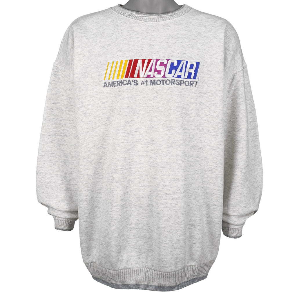NASCAR (Diport USA) - Grey Spell-Out Crew Neck Sweatshirt 1990s XX-Large Vintage Retro