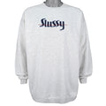 Stussy - Grey Spell-Out Crew Neck Sweatshirt Large Vintage Retro