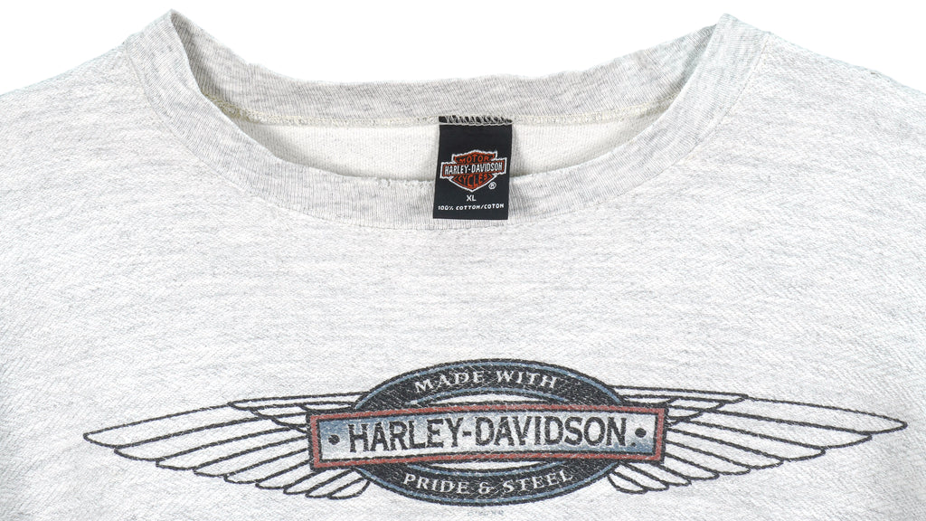 Harley Davidson - Grey Spell-Out Crew Neck Sweatshirt 1997 X-Large Vintage Retro