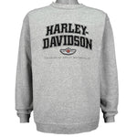 Harley Davidson - Grey Embroidered Spell-Out Crew Neck Sweatshirt 2003 Large Vintage Retro