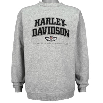 Harley Davidson - Grey Embroidered Spell-Out Crew Neck Sweatshirt 2003 Large
