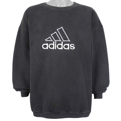 Adidas - Black Spell-Out Crew Neck Sweatshirt 1990s X-Large