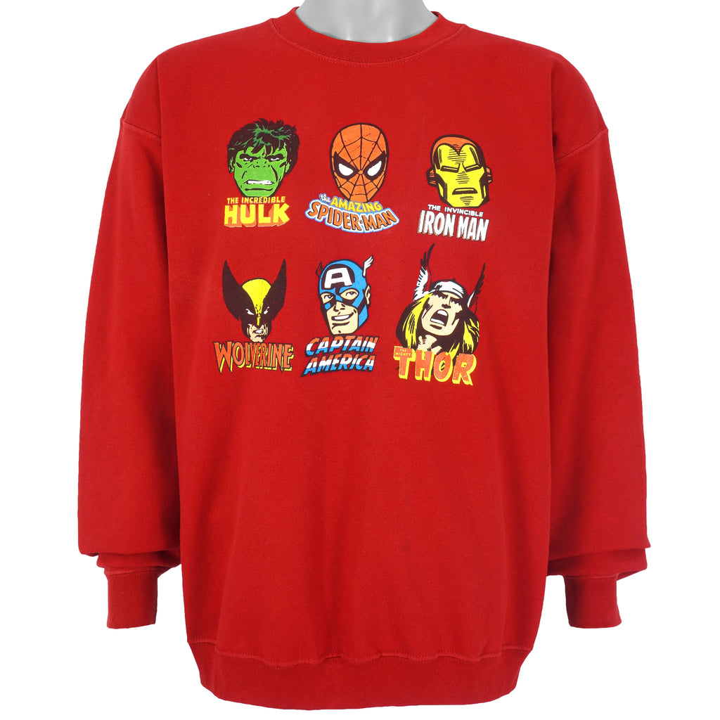 Marvel - Red Super Heroes Printed Sweatshirt Large Vintage Retro