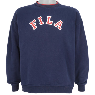 FILA - Blue Big Spell-Out Crew Neck Sweatshirt 1990s X-Large