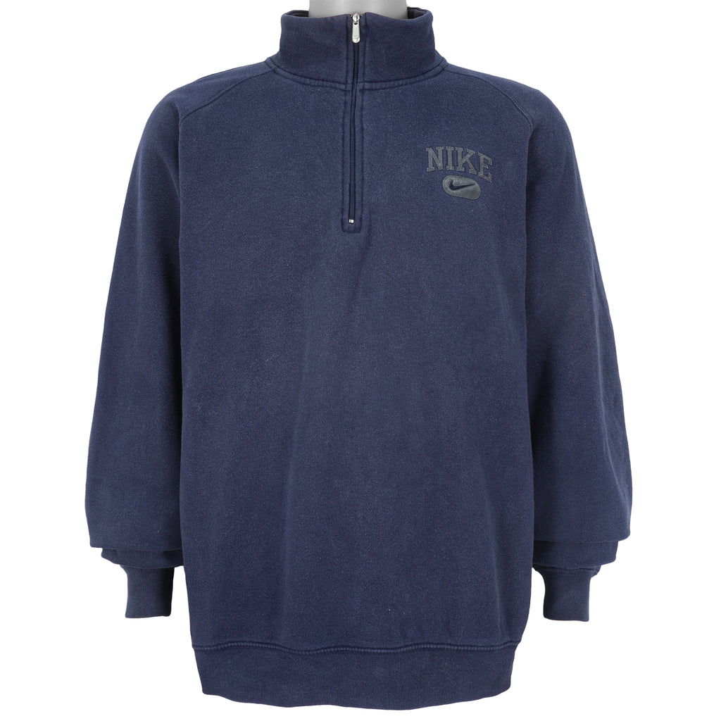 Nike - Dark Blue 1/4 Zip Spell-Out Sweatshirt 1990s Large Vintage Retro