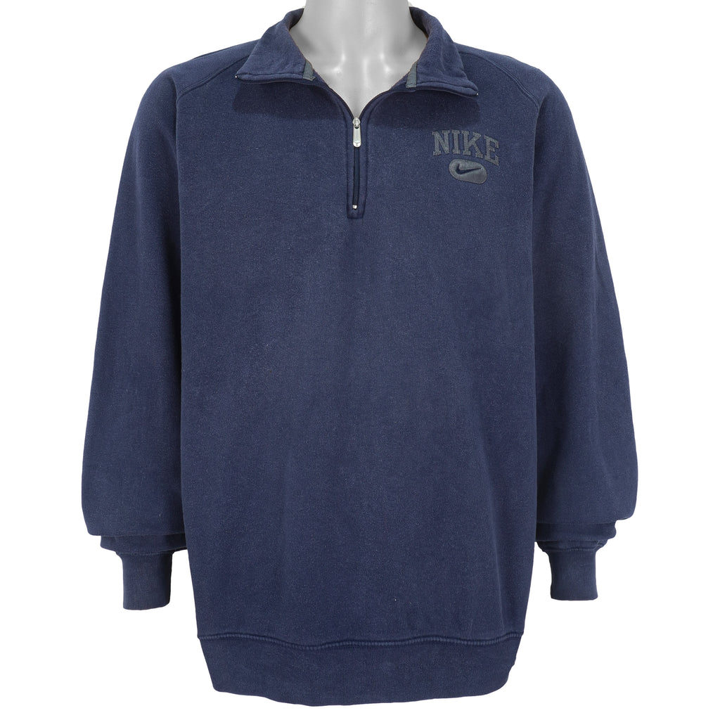 Nike - Dark Blue 1/4 Zip Spell-Out Sweatshirt 1990s Large Vintage Retro