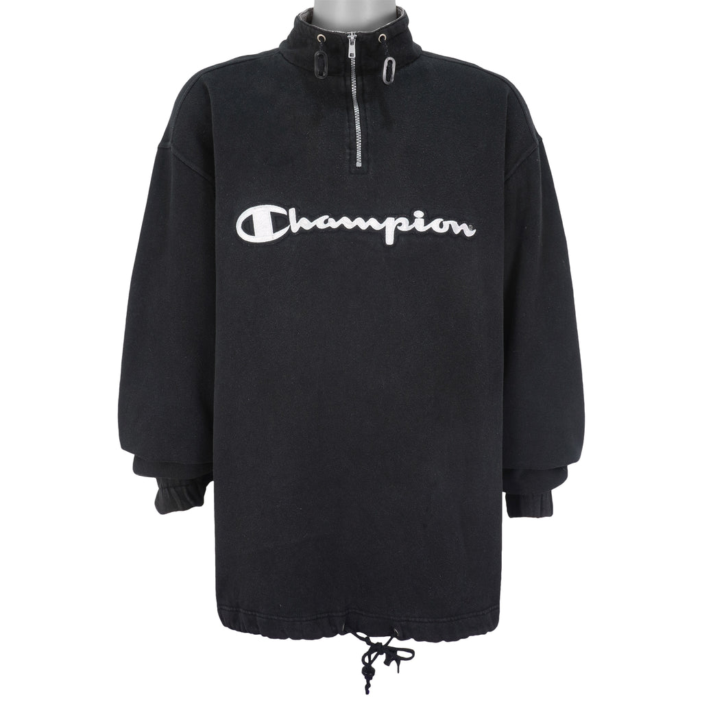 Champion - Black Big Spell-Out 1/4 Zip Sweatshirt 1990s X-Large Vintage Retro