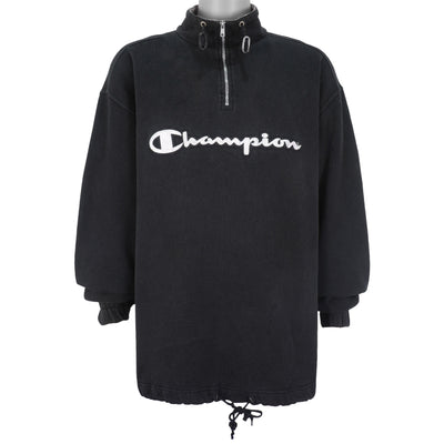 Champion - Black Big Spell-Out 1/4 Zip Sweatshirt 1990s X-Large