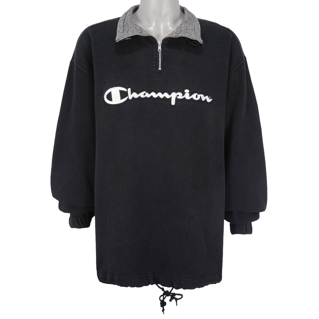 Champion - Black Big Spell-Out 1/4 Zip Sweatshirt 1990s X-Large Vintage Retro