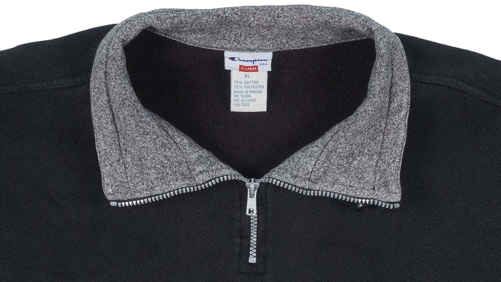 Champion - Black Big Spell-Out 1/4 Zip Sweatshirt 1990s X-Large