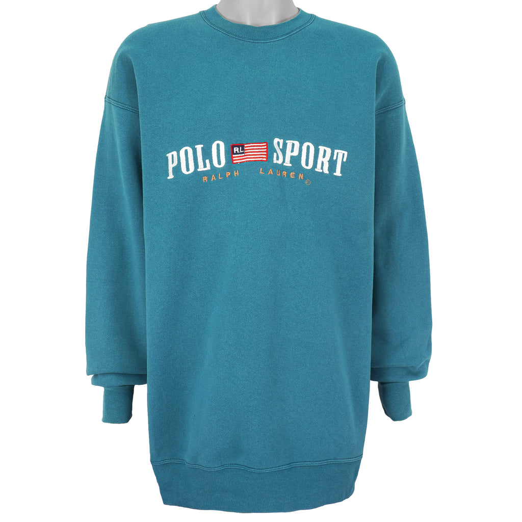 Ralph Lauren (Polo Sport) - Blue Spell-Out Embroidered Sweatshirt 1990s X-Large Vintage Retro