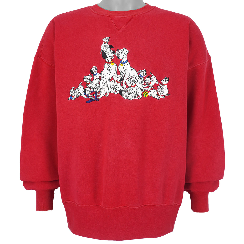 Disney - Red 101 Dalmatians Embroidered Crew Neck Sweatshirt 1990s X-Large Vintage Retro