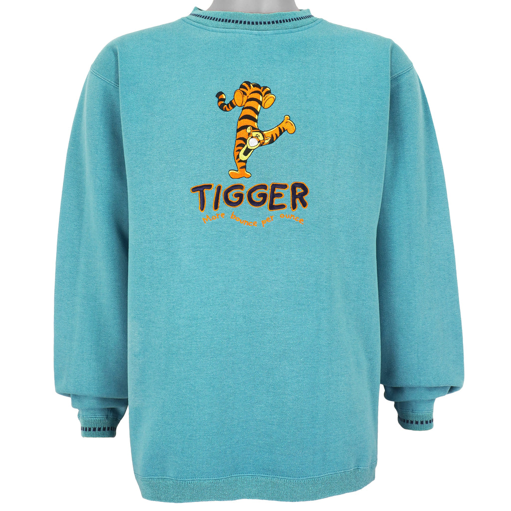 Disney - Blue Tigger Crew Neck Sweatshirt 1990s Medium Vintage Retro