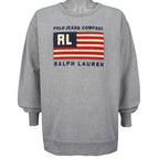 Ralph Lauren (Polo Sport) - Grey Spell-Out Crew Neck Sweatshirt 1990s X-Large Vintage Retro