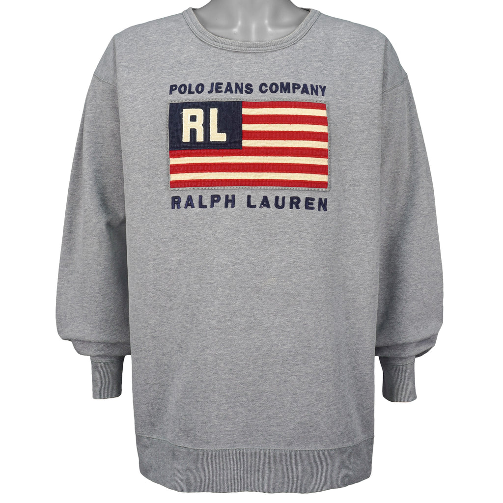 Ralph Lauren (Polo Sport) - Grey Spell-Out Crew Neck Sweatshirt 1990s X-Large Vintage Retro