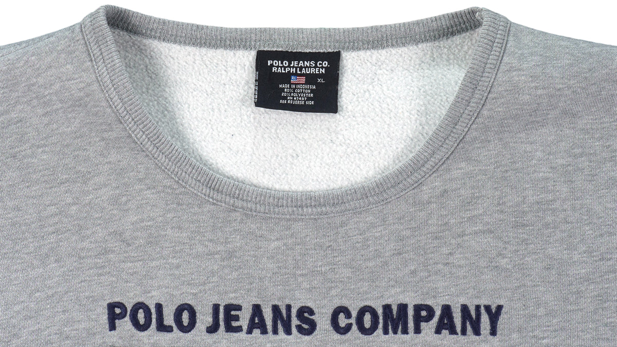 Ralph Lauren (Polo Sport) - Grey Spell-Out Crew Neck Sweatshirt 1990s X-Large Vintage Retro