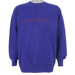 Champion - Blue Big Spell-Out Crew Neck Sweatshirt 1990s X-Large